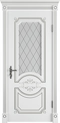 	межкомнатные двери 	ВФД Милана со стеклом эмаль белая с патиной