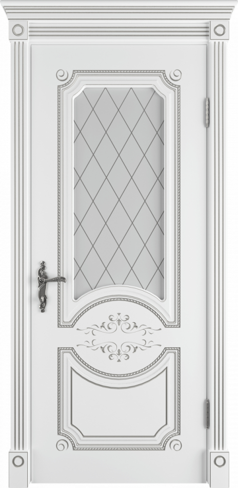 межкомнатные двери  ВФД Милана со стеклом эмаль белая с патиной